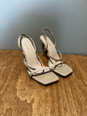 Strappy Slingback High Heel Sandals - Beige